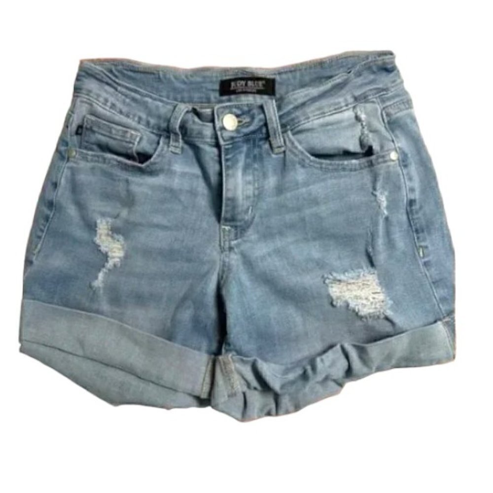Judy Blue Distressed Denim Stretch Shorts, Size Small